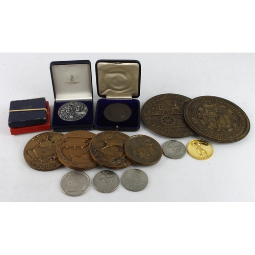 1134 - British & European, large bronze and other base medals and plaques, commemorative and academic (15)