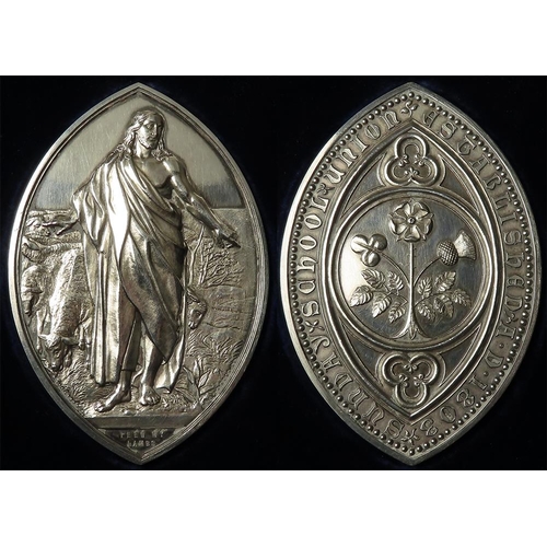 1160 - British Religious / Academic Award, silver ellipse 51.5x76mm, 111.69g: Jesus Christ facing, FEED MY ... 