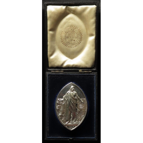 1160 - British Religious / Academic Award, silver ellipse 51.5x76mm, 111.69g: Jesus Christ facing, FEED MY ... 