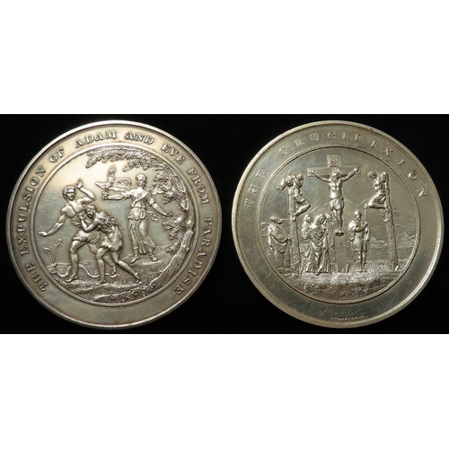 1161 - British Religious / Commemorative Medals (2) silver-plated copper d.73mm: The Expulsion of Adam and ... 