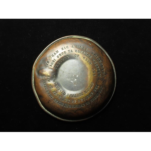 1163 - Bronze plate d.116mm: IMPRESSION FROM A DIE MADE BY MATTHEW BOULTON AT SOHO 1804 AND USED TO CONVERT... 