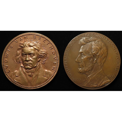 1172 - Commemorative Medals (2) large bronze, of historic figures: Ludwig Van Beethoven 1827-1927 by Karl G... 