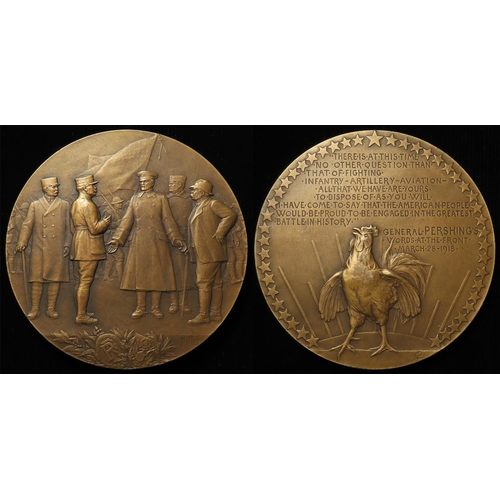 1174 - France / USA Commemorative Medal, bronze d.68mm: WWI, General Pershing's Visit to the Front Lines 19... 