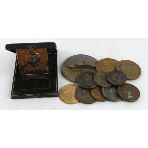 1177 - GB & World Medallions (12) 19th-20thC bronze and base, noted Kaiser Wilhelm II bronze plaque by R. O... 