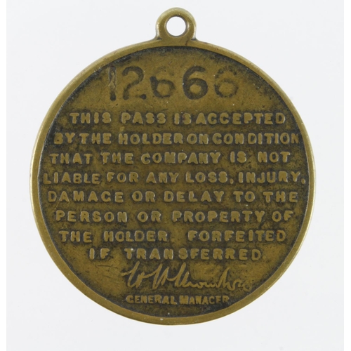 1189 - Railway - Great Eastern Railway Directors (prob) brass & enamel, third class Pass No'd S4 No.12666, ... 