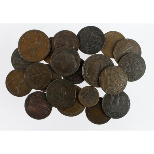 1201 - Tokens, 18th-19thC copper (21) assortment of Halfpennies, a few Pennies and a Farthing, noted: Weybr... 