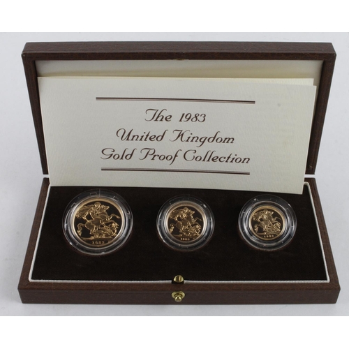 318 - Three coin set 1983 (Two Pounds, Sovereign & Half Sovereign) Proof FDC boxed as issued