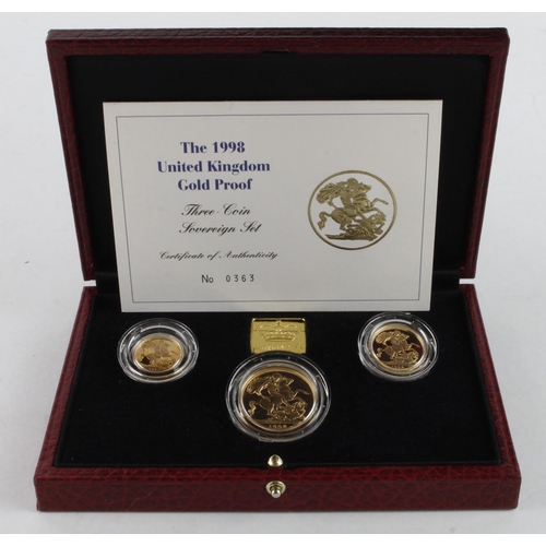 319 - Three coin set 1998 (Two Pounds, Sovereign & Half Sovereign) Proof FDC boxed as issued