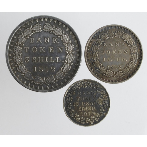 326 - Bank Tokens (3): Three-Shillings 1812 small head VF hairlines, Eighteenpence 1812 small head VF, and... 