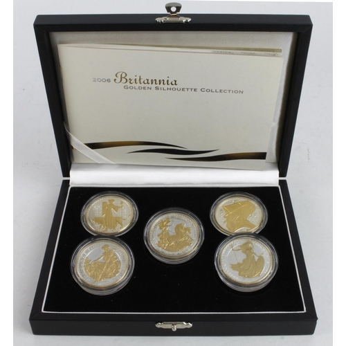 327 - Britannia Golden Silhouette Collection 2006 (5x 1oz proof) nFDC, some toning, cased with cert.