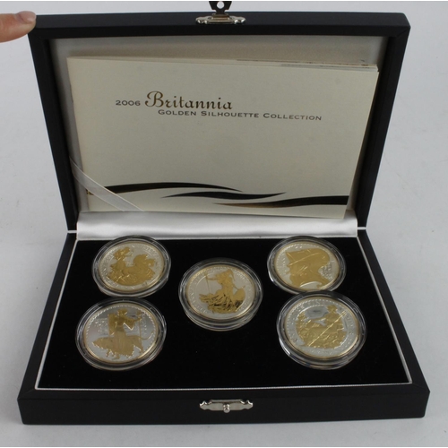 328 - Britannia Golden Silhouette Collection 2006 (5x 1oz silver-gilt) aFDC, light toning, cased with cert... 