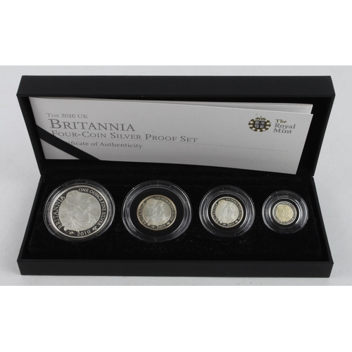 333 - Britannia Silver Proof Four-Coin Set 2010 aFDC (some toning) cased with cert.