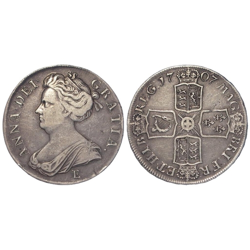 350 - Crown 1707 Sexto, E below bust (Edinburgh mint), S.3600, F-GF (David Fayers Collection)