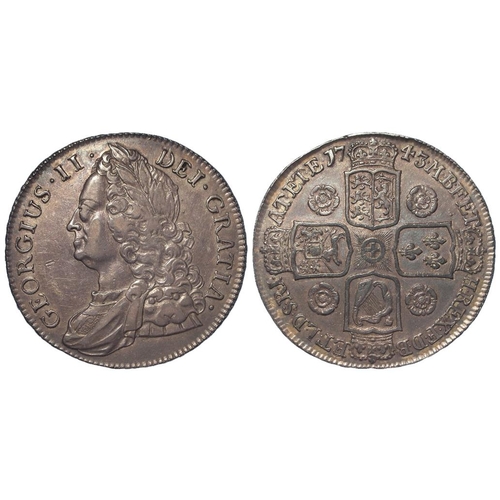 356 - Crown 1743 D.Septimo, roses, S.3688, toned VF/VF, couple of small marks. (David Fayers Collection)