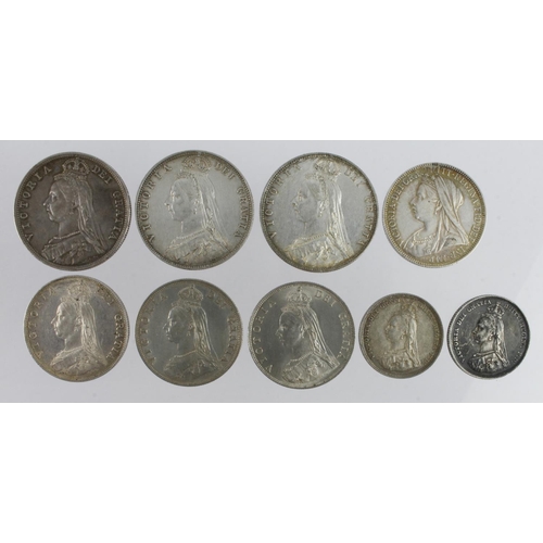 421 - GB Silver (8). All Victoria Shillings 1887 JH x2, Florins 1887 JH x3 & 1895,  Halfcrowns 1887 JH, 18... 