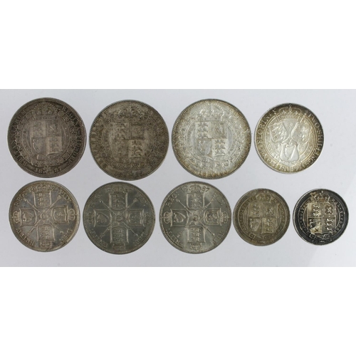 421 - GB Silver (8). All Victoria Shillings 1887 JH x2, Florins 1887 JH x3 & 1895,  Halfcrowns 1887 JH, 18... 