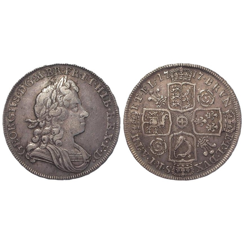 449 - Halfcrown 1717 Tirtio, roses & plumes, S.3642, VF (David Fayers Collection)