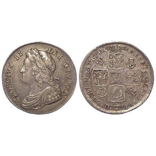 557 - Shilling 1736 roses & plumes, S.3700, VF (David Fayers Collection)