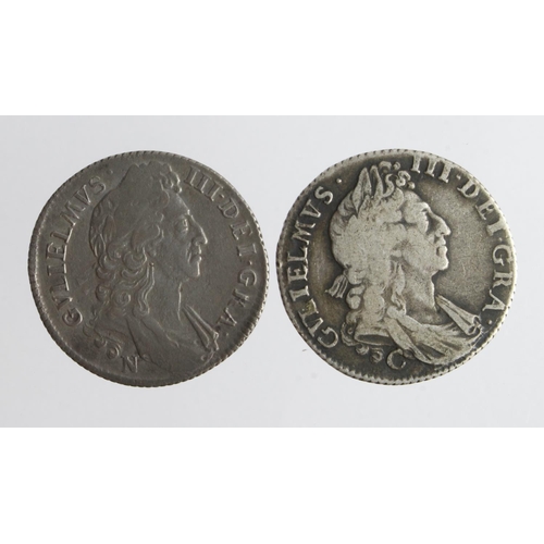 570 - Shillings (2) William III: 1697C (Chester mint) 3rd bust, S.3507, VF, damage or ex-mount 12 o'clock ... 