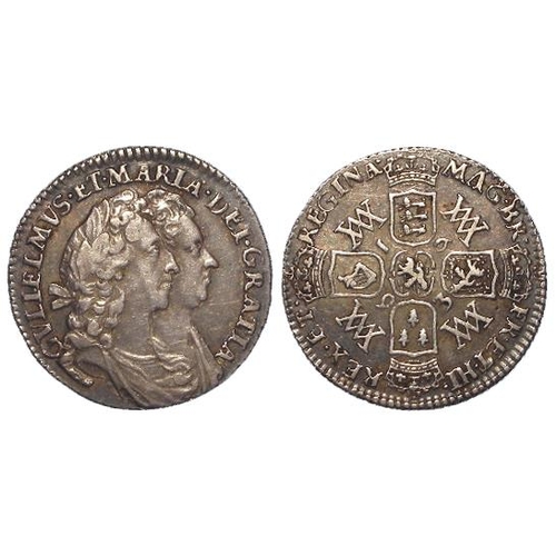 576 - Sixpence 1693 GVF (David Fayers Collection)