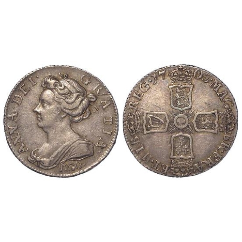 577 - Sixpence 1703 Vigo. nVF (David Fayers Collection)