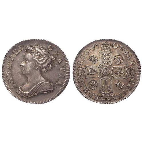 578 - Sixpence 1707 R&P. EF (David Fayers Collection)