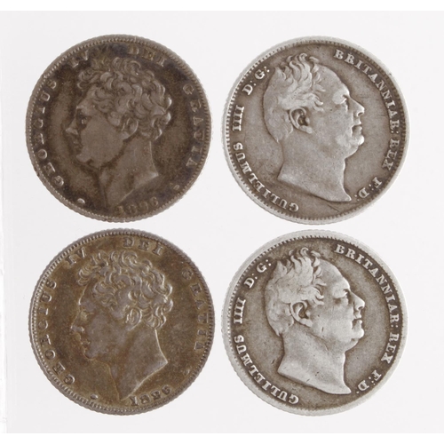 596 - Sixpences (4): 1826 lion VF, ditto GF, 1834 nF, and 1835 nF (David Fayers Collection)