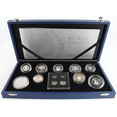 602 - The Queen's 80th Birthday Collection 'A celebration in silver' 2006 (13 coins) Crown to Penny includ... 