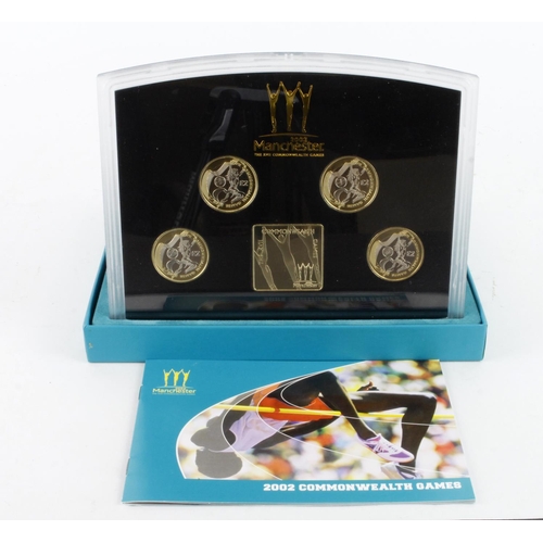 606 - Two Pounds 2002 Commonwealth Games four coin proof Set. aFDC boxed with certificate