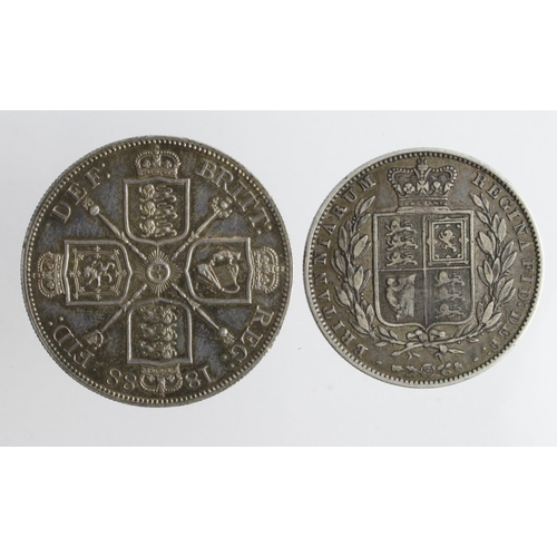 610 - Victorian silver (2): Double-Florin 1888 GVF, and Halfcrown 1845 Fine. (David Fayers Collection)