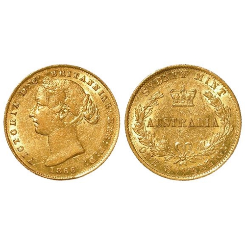 619 - Australia, Sydney Mint gold Sovereign 1866, KM# 4, GVF