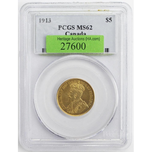 633 - Canada Five Dollars 1913 PCGS slabed MS62. Ex Heritage A3013 Lot 27600
