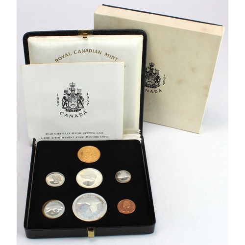 641 - Canada Proof Set 1967 (7 coins) including gold 20 Dollars. aFDC, signs of handling. Cased with cert.