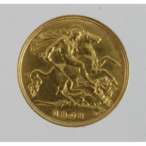 71 - Half Sovereign 1908 cleaned VF (David Fayers Collection)