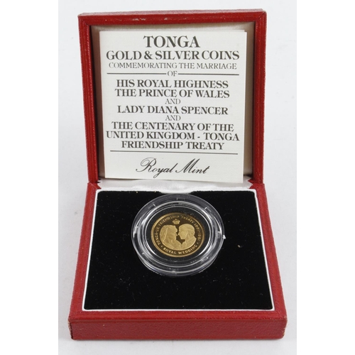 774 - Tonga one Hau 1981. Gold Proof aFDC boxed as issued (box is damaged)