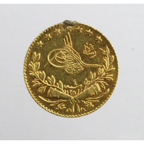 781 - Turkey gold 25 Piastres 1909 EF but ex mount