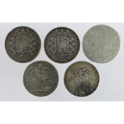 923 - GB Crowns (5) 1696 fair, 1819 VG, 1821 VG, 1845 GF & 1847 nF