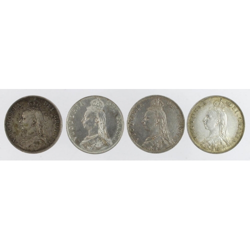 949 - GB Florins (4) QV Jubilee hd.: 1887 lightly cleaned EF, 1888 nEF, 1889 VF, and 1892 GF (David Fayers... 