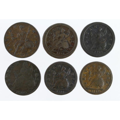 972 - GB Halfpennies (6) early copper: 1700 Fine, 1717 GF, 1718 Fine, light porosity, 1720 VG, 1724 Fine, ... 