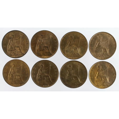 985 - GB Pennies (8) Queen Victoria veiled hd.: 1896 EF, 1897 nEF, 1898 EF, 1899 EF, 1900 EF, and 1901 x3 ... 