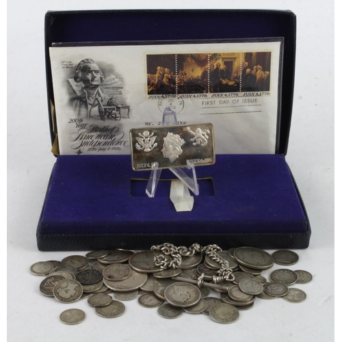 999 - GB pre-1920 / sterling silver, 313g, including a hallmarked silver chain and a QEII American Indepen... 