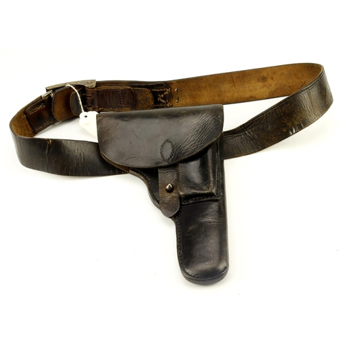 1077 - German SS WW2 belt with buckle with safety tab with leather holster stamped with eagle inspectors st... 