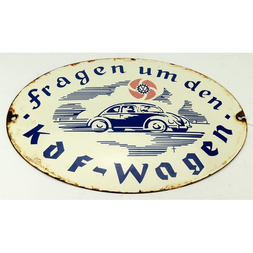 1080 - German Volkswagen large VW WW2 factory enamel wall plaque for the KDF Wagen.