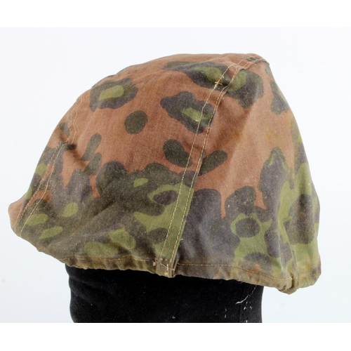 1082 - German Waffen SS Combat steel helmet cloth cover, tie string version, made in the field.