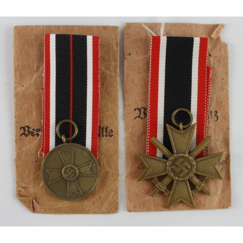 1087 - German War Merit Cross 2nd class with swords in packet of issue with War Merit medal in packet of is... 