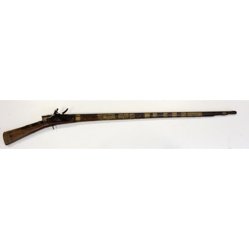 110 - Turkish or indo-persian flintlock musket, early-mid 19th century, 41 in. sighted iron barrel bound w... 