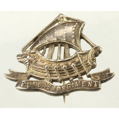 139 - Badge - Officers Punjab Regt, unmarked silver badge - brooch mounted, weighs 16 gms.