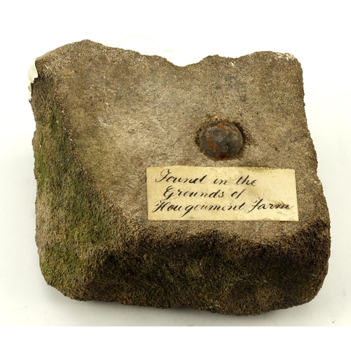 171 - Battle of Waterloo a partial brick with embedded musket ball, label underneath from Waterloo museum,... 