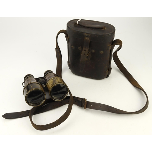 175 - Binoculars in original leather case, binos with Arrow stamp and etched 'S.4. M.10379'. Leather case ... 