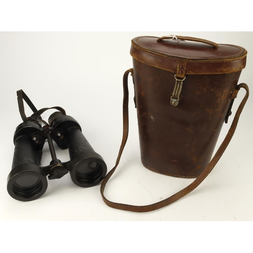 177 - Binoculars in original leather case, case unmarked, binos with large Arrow mark, and marked 'A.P. No... 